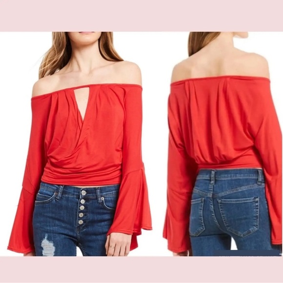 *HOST PICK* NWOT Free People [ S ] Last Time In Red Bell Sleeve Crop - Picture 4 of 8